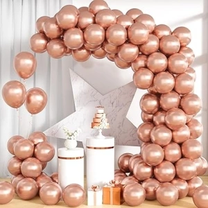 Unisun Metallic Rose Gold Balloons, 100Pcs 10Inch Shiny Chrome Rose Gold Latex Balloon Set with Ribbon Women Girls Birthday Wedding Proposal Anniversary Engagement Bridal Shower Valentine Party Deco