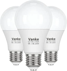 Vanke E27 Screw LED Bulb, Warm White 2700K, 60 Watts Equivalent, 9W ES Bulbs, Screw in Light Bulb, 806 Lumen, Non-Dimmable, Pack of 3