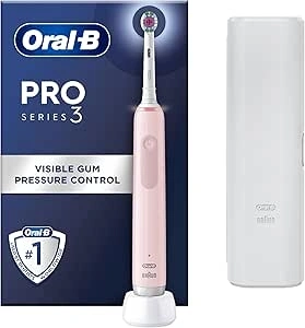 Oral-B Pro 3 Electric Toothbrushes For Adults, 1 3D White Toothbrush Head & Travel Case, 3 Modes with Teeth Whitening, 2 Pin UK Plug, 3500, Pink