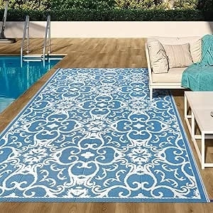 Famibay Outdoor Rug Waterproof Large Patio Garden Rugs Reversible Plastic Rugs Portable Picnic Blanket Outdoor Floor Mat for Balcony Deck Backyard Porch Beach BBQ