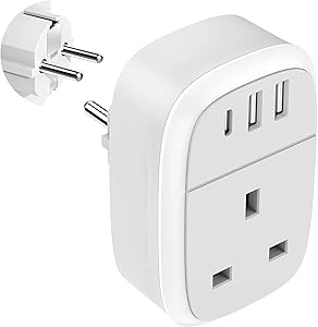 European Plug Adapter, UK to EU Euro Europe Schuko 32W USB C Fast Travel Charger Grounded USBC Adaptor Type C for Germany France Spain Turkey Greece Iceland Poland Russia Portugal Austria(Type E/F)