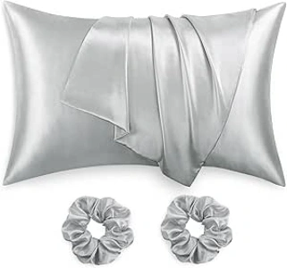 RUIKASI Satin Pillowcases 2 Pack - Soft as Silk Pillowcases for Hair and Skin, Pillow Cases with Hair Scrunchies for Women, Grey Pillow Cover with Envelope Closure 50x75