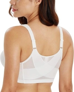 Lemorosy Women's Wirefree Jacquard Back Support Bra Full Figure Front Closure Posture Bras