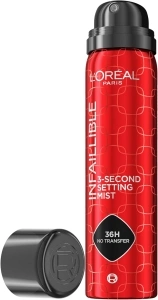 L'Oreal Paris Infallible 3-second Setting Spray, Long-Lasting Fixing Spray for Face, lightweight micro mist non-sticky, transfer proof, sets makeup for up to 36 Hour, 75ml