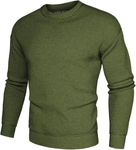 PJ PAUL JONES Men's Crew Neck Jumper Waffle Textured Long Sleeves Casual Pullover Sweater