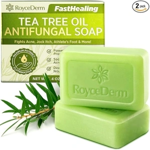 Antifungal Antibacterial Tea Tree Soap: Tea Tree Oil Soap for Face & Body Acne - Antifungal Antibacterial Treatment Soap for Athlete's Foot Tinea Versicolor Folliculitis Ringworm Jock Itch - 2 Pack