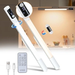 Rotatable Under Cabinet Kitchen Lights,44 High Brightness LEDs, 2 Pack,Remote Control Motion Sensor Night Light Indoor, Rechargeable Magnetic Wireless Operated Strip Lamp,Cupboard,Closet,Wardrobe