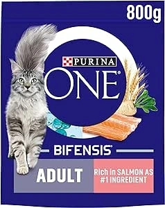 Purina ONE Adult Dry Cat Food Rich in Salmon 800g, Pack of 4