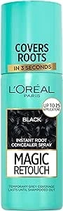 L'Oréal Magic Retouch Instant Root Concealer Spray, Ideal for Touching Up Grey Root Regrowth, Easy Application, Lightweight Formula, Colour: Black, 75ml