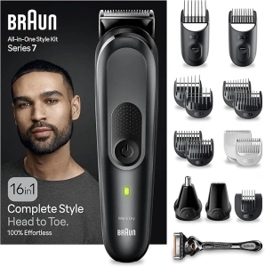 Braun All-in-One Style Kit Series 7 MGK7470, 16-in-1 Kit for Beard, Hair, Manscaping & More, Black, 1 Count