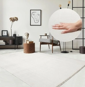 the carpet Relax Rug, Modern, Fluffy, Short Pile, Non-Slip Underside, Washable up to 30°C, Super-Soft, Fur Look, Cream, 200 x 280 cm