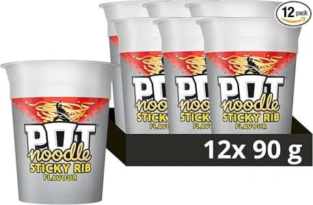 Pot Noodle Sticky Rib Standard Pot Noodle instant vegan* snack quick to make noodles 12x 90 g