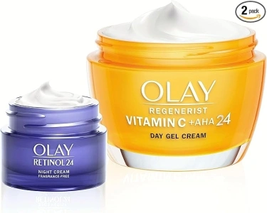 Olay Vitamin C & AHA24 Moisturiser, Face Cream with Vitamin C & AHA & Niacinamide, 50ml, Includes Olay Retinol Travel Size Night Cream, 15ml, Skin Care Sets & Kits Gifts for Women