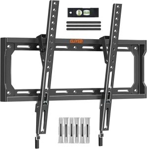 ELIVED Tilt TV Wall Bracket for Most 26-60inch Flat or Curved LCD, LED, OLED TVs, Ultra Slim Wall Mount with VESA 75x75mm-400x400mm up to 45KG, Low Profile TV Bracket with Spring Locking System EV3036