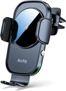 Auckly Qi 15W Car Phone Holder Wireless Charger, [270 ° Automatic Clamping], Wireless Car Charger Mount, Air Vent, for iPhone 11 12 13 14 15 16 Series & Samsung, Electromagnetic Induction, Black