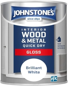 Johnstone's - Quick Dry Gloss Finish - Brilliant White - Water Based - Interior Wood & Metal - Radiator Paint - Low Odour - Dry in 1-2 Hours - 13m2 Coverage per Litre - 1.25 L