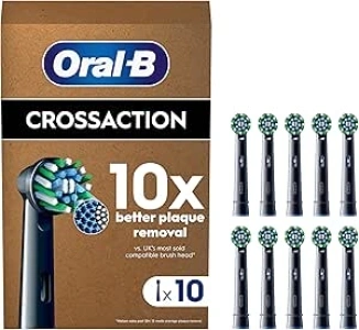 Oral-B Pro Cross Action Electric Toothbrush Head, X-Shape and Angled Bristles for Deeper Plaque Removal, Pack of 10 Toothbrush Heads, Suitable for Mailbox, Black (Packaging May Vary)