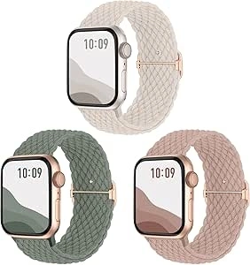 Joehwerr 3-Pack Anti-Slip Braided Strap Compatible for Apple Watch Straps Women 40mm 41mm 38mm 42mm 44mm 45mm 46mm 49mm, Adjustable Elastic Stretchy Strap for iWatch SE Ultra 10 9 8 7 6 5 4 3 2 1