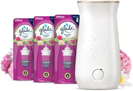 Glade Sense & Spray Holder and Refills, Motion Activated Automatic Room Spray and Odour Eliminator for Home, Relaxing Zen, 1 Holder and 3 Refills (3 x 18ml)