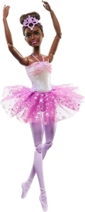 Barbie Doll | Magical Ballerina Doll | Black Hair | Light-Up Feature | Tiara and Purple Tutu | Ballet Dancing | Poseable | Kids Toys, HLC26