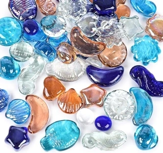 VGOODALL 2 LB Glass Pebbles for Vase, Glass Gem Assorted Flat Marbles Glass Beads for Vase Fillers Aquarium DIY