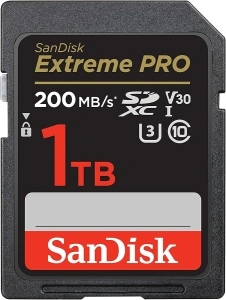 SanDisk 1TB Extreme PRO SDXC card, SD Card, V30 Memory Card, 4K UHD, up to 200 MB/s, SanDisk QuickFlow Technology, RescuePro Deluxe Data Recovery Software, UHS-I, Class 10, U3, V30