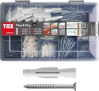 TOX standard assortment Plug & Play, 320 pieces, with wall plugs + screws, 01190101