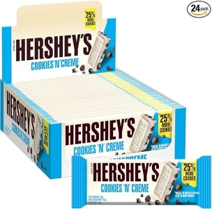 Hershey's Cookies ‘n’ Crème, White Chocolate Flavour with Cookie Pieces, Pack of 24 x 40g