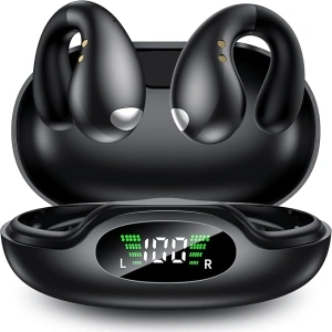 EUQQ Wireless Earbuds - Open Ear Headphones Wireless, Bone Conduction Earbuds With Mic, Bluetooth 5.3 Clip On Earphones, Fast Charging 50h Playtime, IPX4 Ear Buds For Running Sport Workout