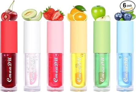 Lip Oil Tinted, MKNZOME 6pcs Moisturizing Fruity Lip Glow Oil Plumping Lip Gloss Non-sticky Lip Plumper Tinted Lip Balm Lip Care Make Up Gifts for Women Gilrs Daily Lip Care Repairing &Lip Makeup