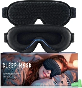 Aosun Sleep Mask 100% Blackout Sleep Masks for Women & Men - Zero Eye Pressure Sleeping Eye Mask with Comfortable Adjustable Headband for Travelling (Black)