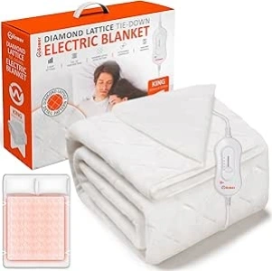 Wärmer Diamond Lattice Tie Down Electric Heated Blanket - Control with 3 Heat Settings, Detachable Controller, Machine Washable - King Size 165cm x 137cm