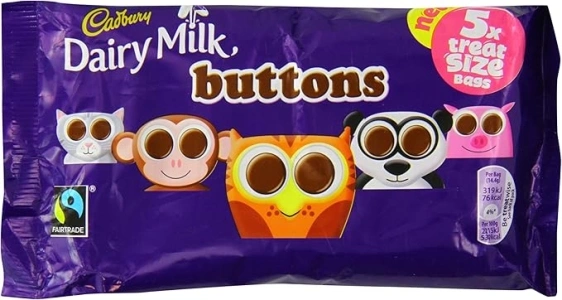 Cadbury Dairy Milk Buttons Treatsize Chocolate Bags, 5 x 14.4g