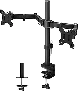 BONTEC Dual Monitor Stand, Adjustable Monitor Arm Desk Mount for 13-27 Inch Screens, Ergonomic Dual Monitor Stands, Height Adjustable Dual Monitor Arm Bracket with 360° Rotation, and Full Motion Tilt