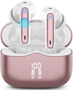 Wireless Earbuds, Bluetooth 5.3 Headphones Wireless Earphones, 2024 In Ear buds Wireless Earbuds, 4 ENC Noise Cancelling Mic Wireless Headphones, IP7 Waterproof, 40H Playtime, Mini Ultra Light, Rose