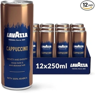 Lavazza, Cappuccino Iced Coffee, Ready to Drink, 12 x 250 ml, 100% Arabica with Semi-Skimmed Milk and Cocoa, Velvety and Creamy