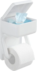 Wenko 2-in-1 toilet paper holder with shelf for wet toilet tissues, made of high-quality, sturdy plastic, including assembly material, dimensions (W x H x D): 16 x 20 x 11 cm