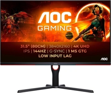 AOC Gaming U32G3X - 32 Inch 4K UHD Monitor, 144Hz, IPS, 1ms GTG, G-Sync Compatible, Low input Lag, HDR400, Height Adjust (3840 x 2160, HDMI 2.1 / DP 1.4 )