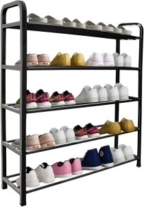 Ram® Black 5 Tier Shoe Rack Shoes Slot Wardrobe Shoe Heels Trainers Storage Organiser Holds 20 Pairs 75.5CM Tall