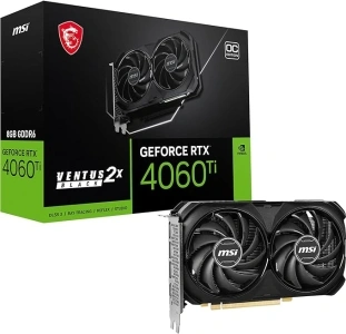 MSI GeForce RTX 4060 Ti VENTUS 2X BLACK 8G OC Graphics Card - RTX 4060 Ti GPU, 8GB GDDR6 (18Gbps/128-bit), PCIe 4.0 - 2 x TORX Fan 4.0 - HDMI 2.1a, DisplayPort 1.4a