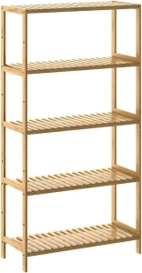 CASARIA® Bamboo Standing Shelf Unit | 5 Tiers | Height Adjustable Bathroom Storage Shelves | Wardrobe Shoe Rack | Lounge Kitchen Hallway | Plant Stand Book Shelf Towel Rack | 130 x 60 x 26 cm