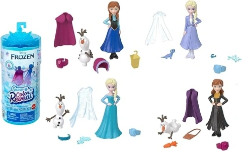 Mattel Disney Frozen Snow Colour Reveal, Includes Powder and 6 Surprise Movie Characters Including Anna, Elsa, and Olaf, Disney Doll Accessories, Toys for Ages 3 and Up, HMB83