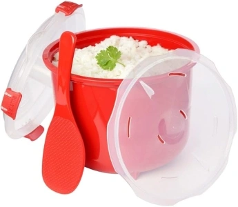 Sistema Microwave Rice Cooker | 2.6 L | Dishwasher Safe Small Rice Cooker | BPA-Free | Red