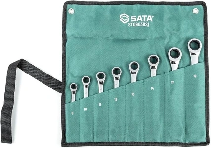 SATA ST09038SJ Metric Combination Ratcheting Wrench Set with High-Visibility Stamped Markings, 8 Pieces