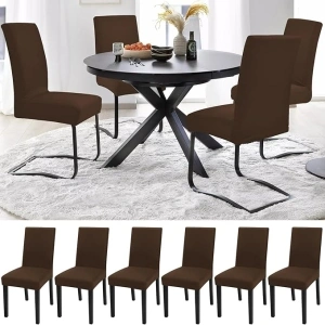 Chair Covers for Dining Chairs, Dining Chair Covers Set of 6, Stretch Dining Chair Covers, Spandex Seat Covers, Removable Washable Dining Chair Slipcovers for Kitchen, Hotel, Dining Room(Dark Brown)