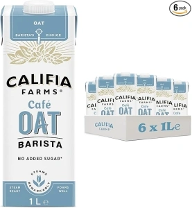 Califia Farms NEW Cafe Oat Barista Blend with Calcium - Same Great Recipe and Taste, No Added Sugar, Shelf Stable, Dairy Free, Lactose Free, Vegan, Free From Plant Based Drinks (6 x 1L)