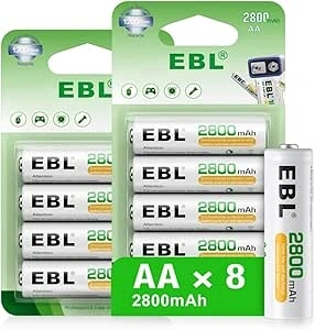 EBL AA Rechargeable Batteries (Retail Package), 1.2V 2800mAh AA Battery, 8 Counts