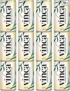 Vinca - Organic Canned White Wine 12.5 Percent ABV, Crisp, Lightly Pressed Catarratto Grapes, Spritzy Blossom Notes and Flavors, Crisp and Acidic, Gluten-Free, Vegan, 12 x 187 ml