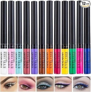 Liquid Eyeliner, MKNZOME 12 Colours Matte Eyeliner Waterproof Coloured Eyeliner Liquid Liner Gel Eyeliner Long Lasting Eyeliner Pen Wedding Party Cosplay Eye Makeup Gifts for Women Girls