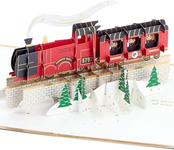 Hallmark Christmas Card, Harry Potter Christmas Card, 3D & Pop Up Card, Hogwarts Express, Red